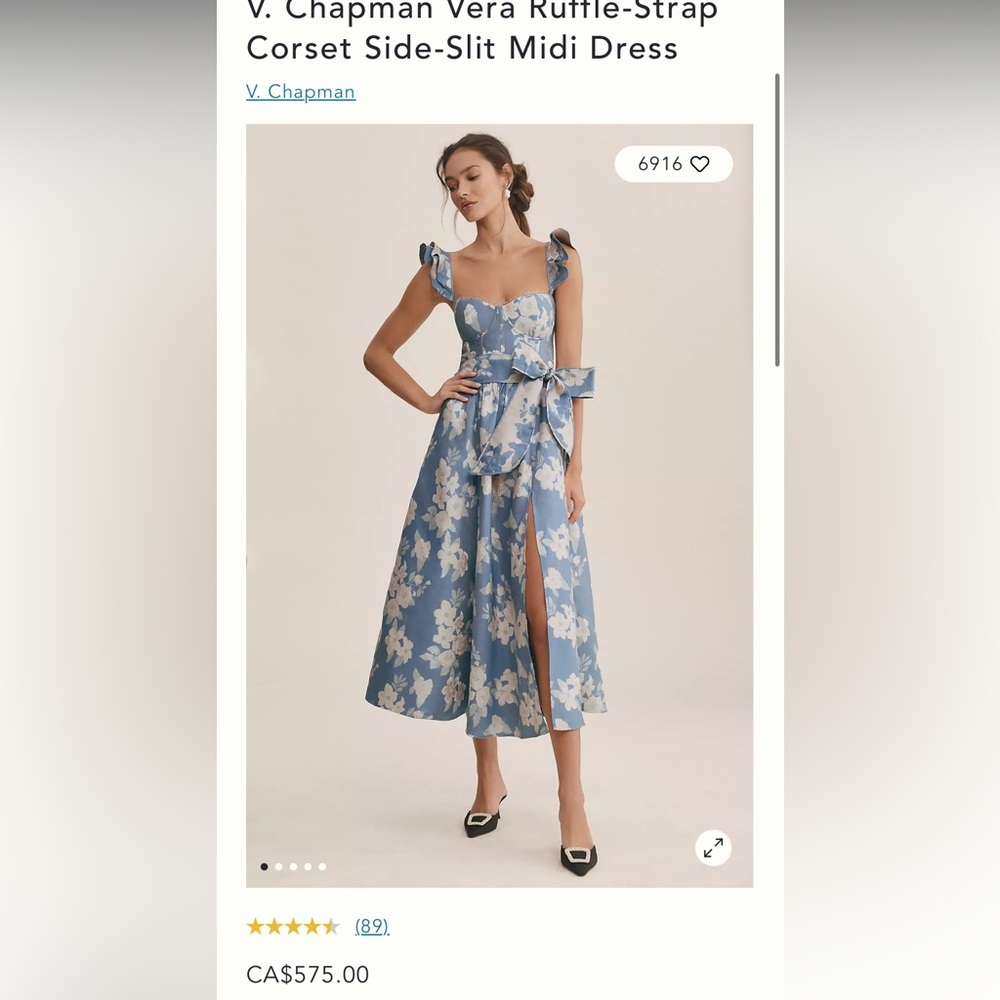 Ruffle-Strap Corset Side-Slit Midi Dress - Picture 2 of 8